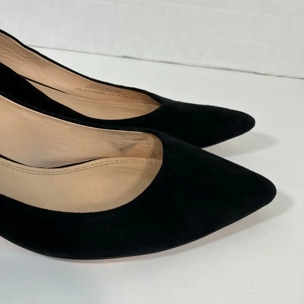 Tory Burch Sz 9 Greenwich Black Suede Kitten Heels Pointed Toe Logo Heel